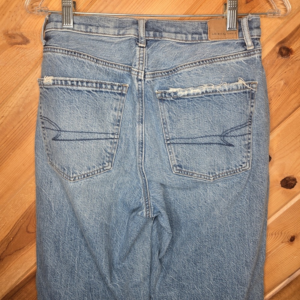 American Eagle Womens Blue Sz 6 Reg‎ Baggy Jean Straight Leg Crossover Waist - Picture 5 of 7